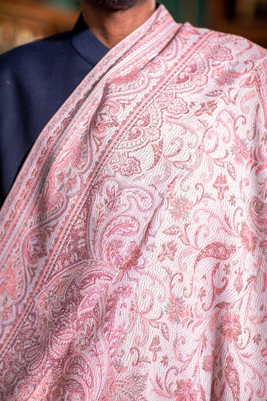 Pashtush India Gift Pack Pashtush His And Her Set Of Mens Jamawar Stole and Womens Extra Fine Wool Stole, Premium Gift Box Packaging, Ivory and Pink