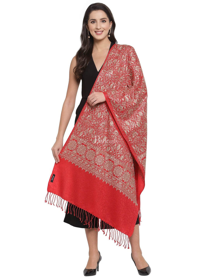 Pashtush India Gift Pack Pashtush His And Her Set Of Mens Jamawar Stole and Womens Fine Wool Stole, Premium Gift Box Packaging, Maroon and Red