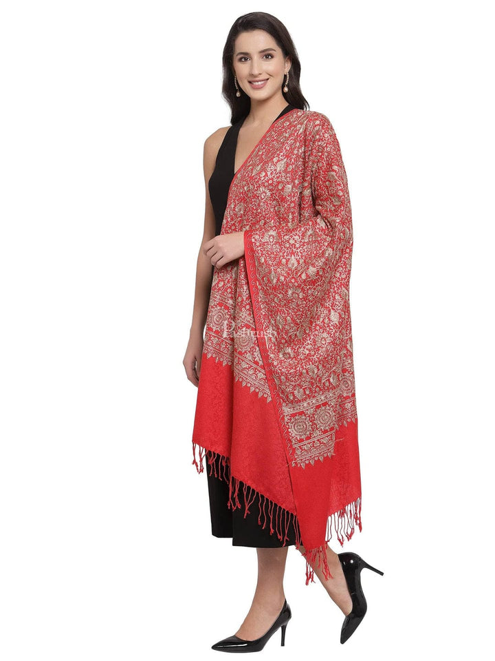 Pashtush India Gift Pack Pashtush His And Her Set Of Mens Jamawar Stole and Womens Fine Wool Stole, Premium Gift Box Packaging, Maroon and Red