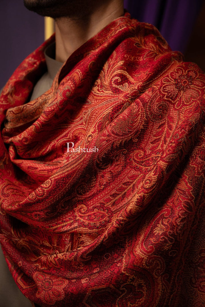 Pashtush India Gift Pack Pashtush His And Her Set Of Mens Jamawar Stole and Womens Fine Wool Stole, Premium Gift Box Packaging, Maroon and Red