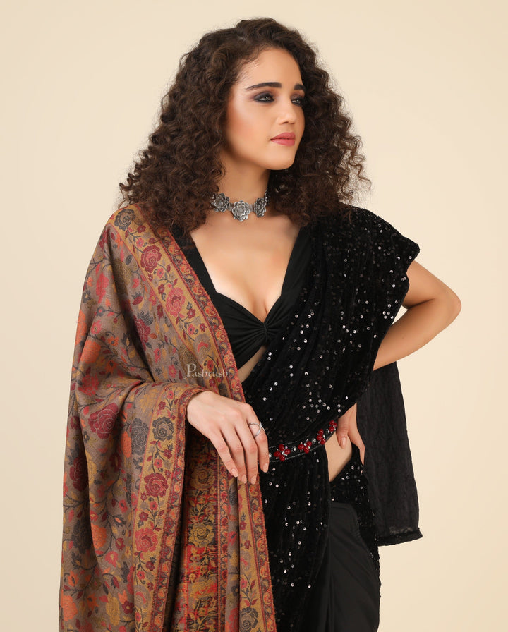 Pashtush India Gift Pack Pashtush His And Her Set Of Mens Jamawar Stole and Womens Jacquard Stole, Premium Gift Box Packaging, Black and Multicoloured