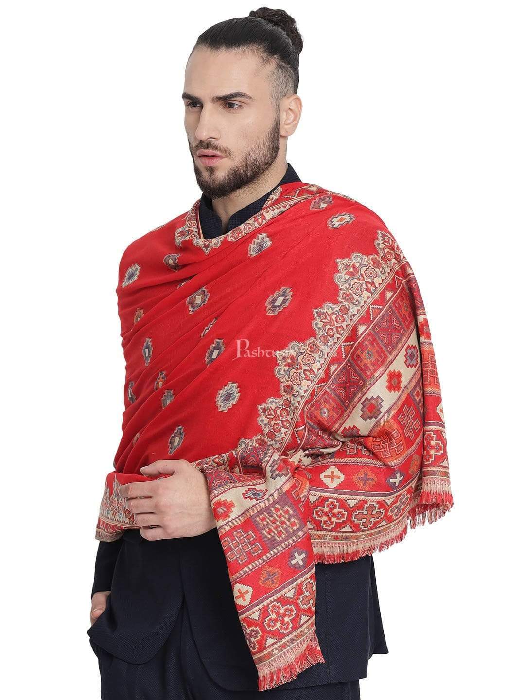 Pashtush India Gift Pack Pashtush His And Her Set Of Mens Jamawar Stole and Womens Shawl, Premium Gift Box Packaging, Maroon and Black