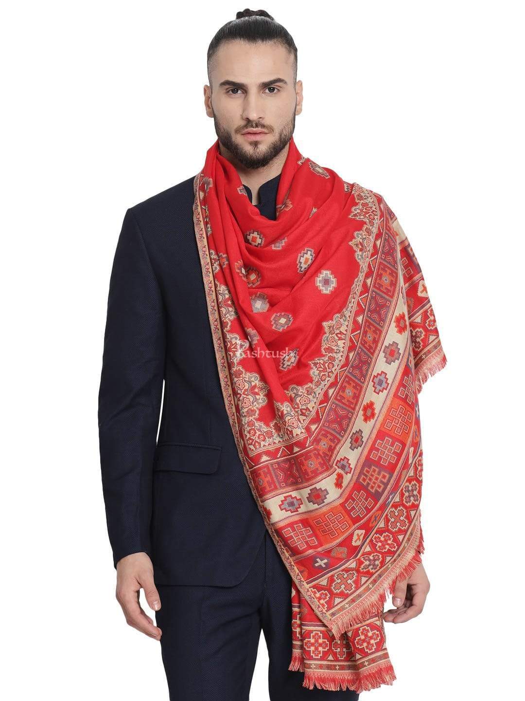 Pashtush India Gift Pack Pashtush His And Her Set Of Mens Jamawar Stole and Womens Shawl, Premium Gift Box Packaging, Maroon and Black