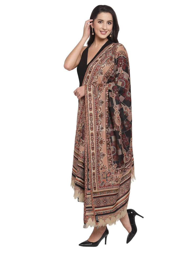 Pashtush India Gift Pack Pashtush His And Her Set Of Mens Jamawar Stole and Womens Shawl, Premium Gift Box Packaging, Maroon and Black