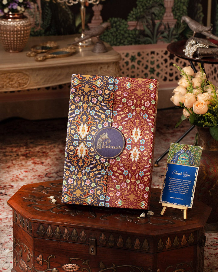 Pashtush India Gift Pack Pashtush His And Her Set Of Mens Twilight Stole and Womens Bamboo Stole, Premium Gift Box Packaging, Gold and Multicolour