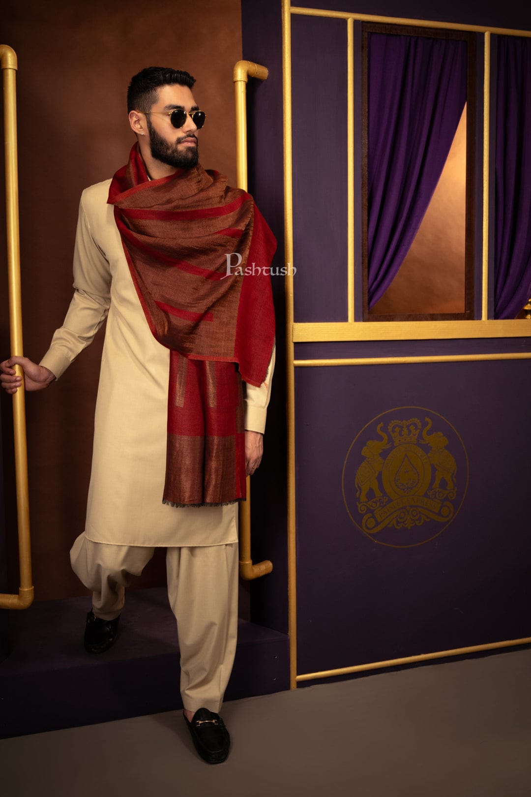 Pashtush India Gift Pack Pashtush His And Her Set Of Mens Twilight Stole and Womens Bamboo Stole, Premium Gift Box Packaging, Maroon and Multicoloured