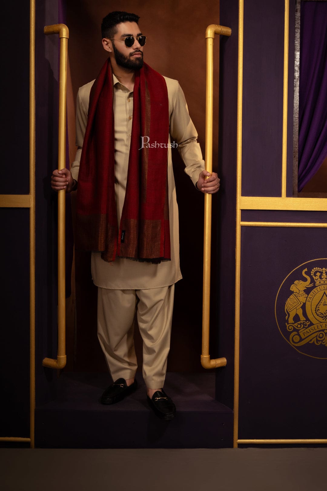 Pashtush India Gift Pack Pashtush His And Her Set Of Mens Twilight Stole and Womens Bamboo Stole, Premium Gift Box Packaging, Maroon and Multicoloured