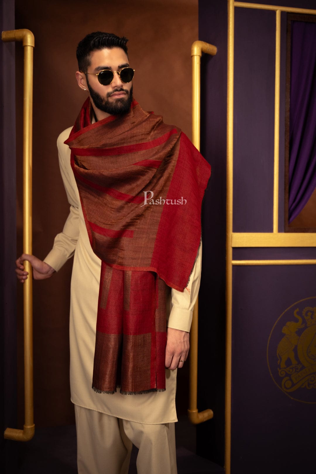 Pashtush India Gift Pack Pashtush His And Her Set Of Mens Twilight Stole and Womens Bamboo Stole, Premium Gift Box Packaging, Maroon and Multicoloured