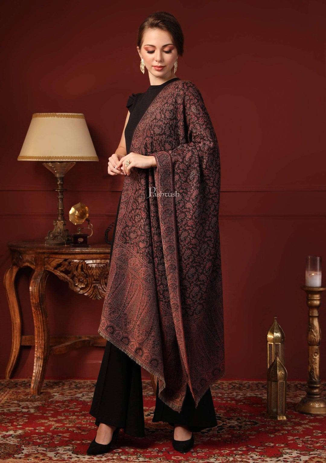 Pashtush India Gift Pack Pashtush His And Her Set Of Mens Twilight Stole and Womens Fine Wool Stole, Premium Gift Box Packaging, Gold and Black