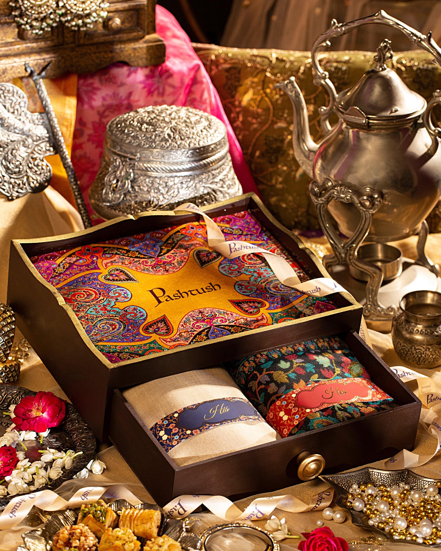 Pashtush His And Her Set Of Pure Wool Shawl and Ethnic Weave Shawl Wit â Pashtush Shawl Store