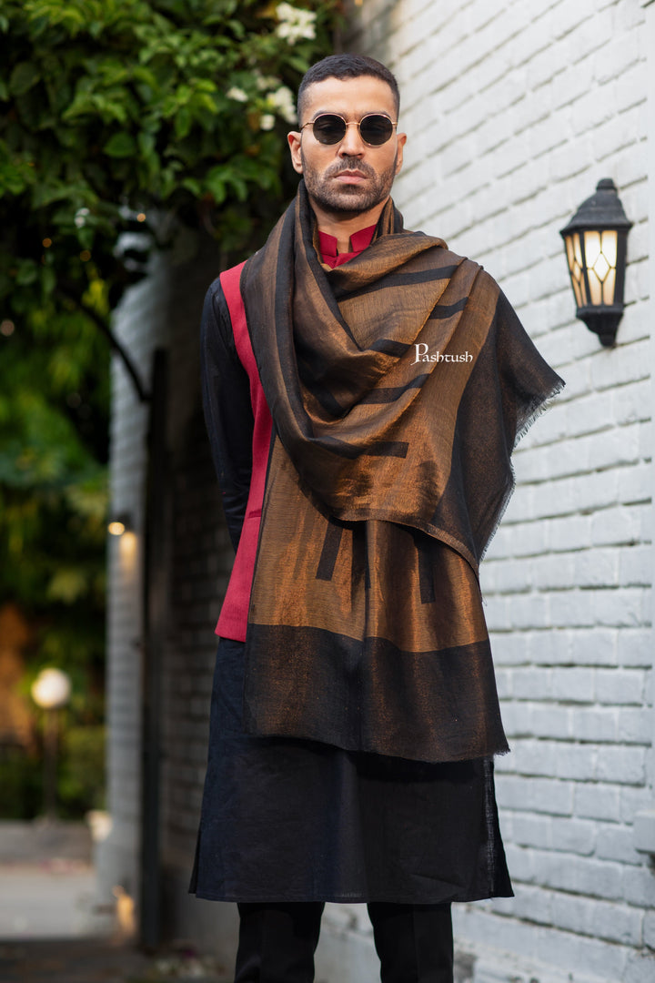 Pashtush India Gift Pack Pashtush His And Her Set Of Twilight Stoles, Premium Gift Box Packaging, Black and Gold