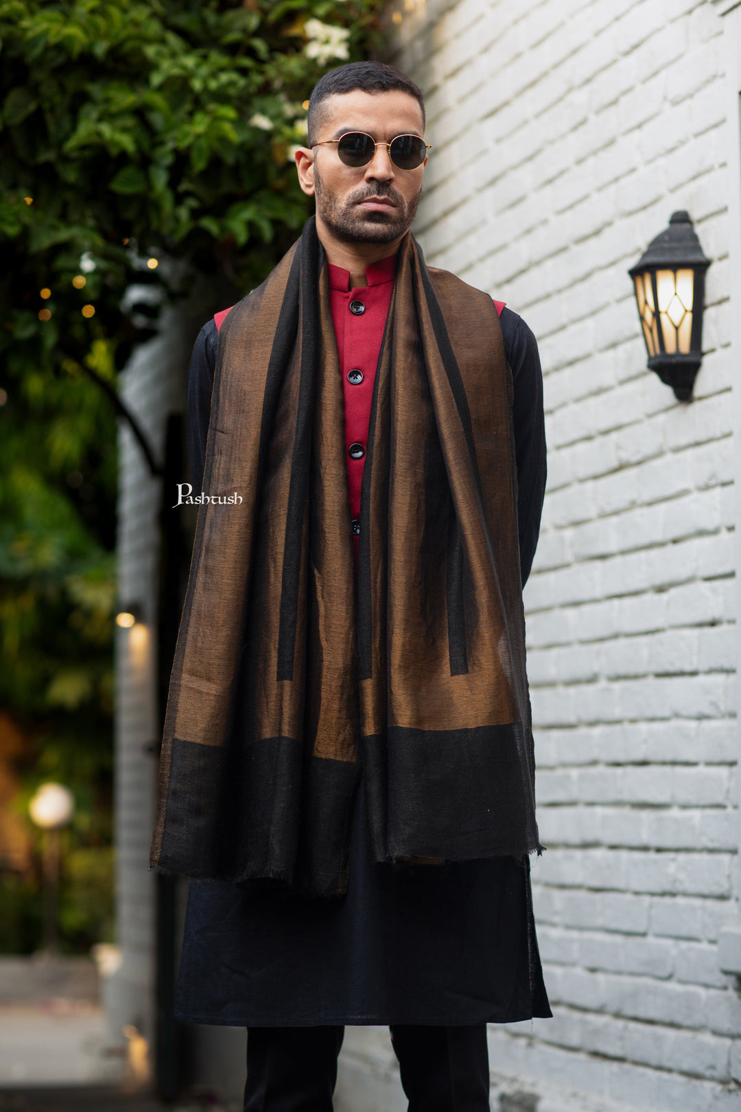 Pashtush India Gift Pack Pashtush His And Her Set Of Twilight Stoles, Premium Gift Box Packaging, Black and Gold