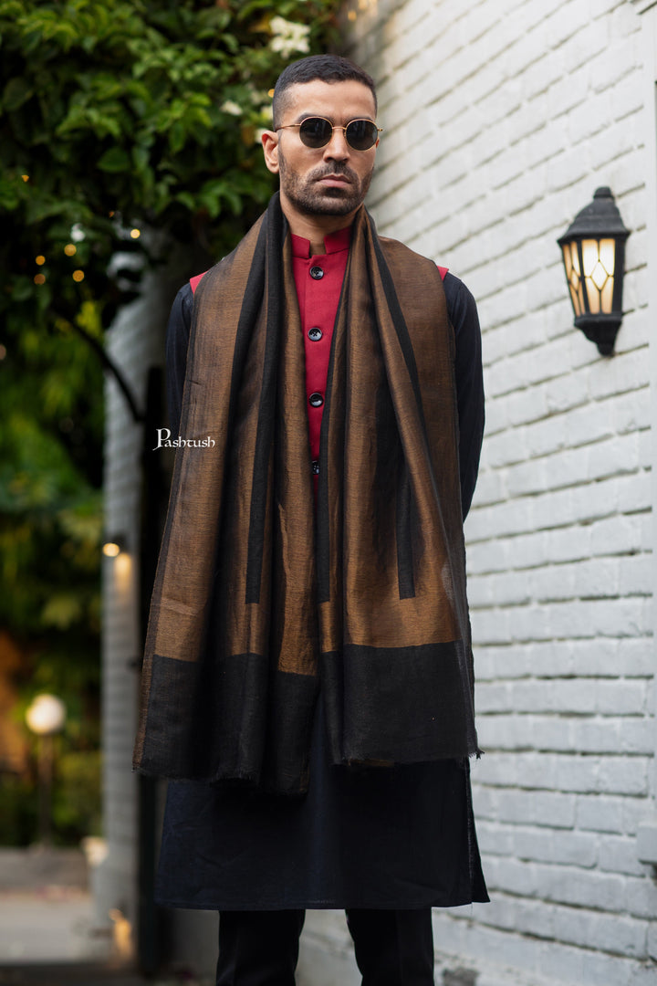 Pashtush India Gift Pack Pashtush His And Her Set Of Twilight Stoles, Premium Gift Box Packaging, Black and Gold