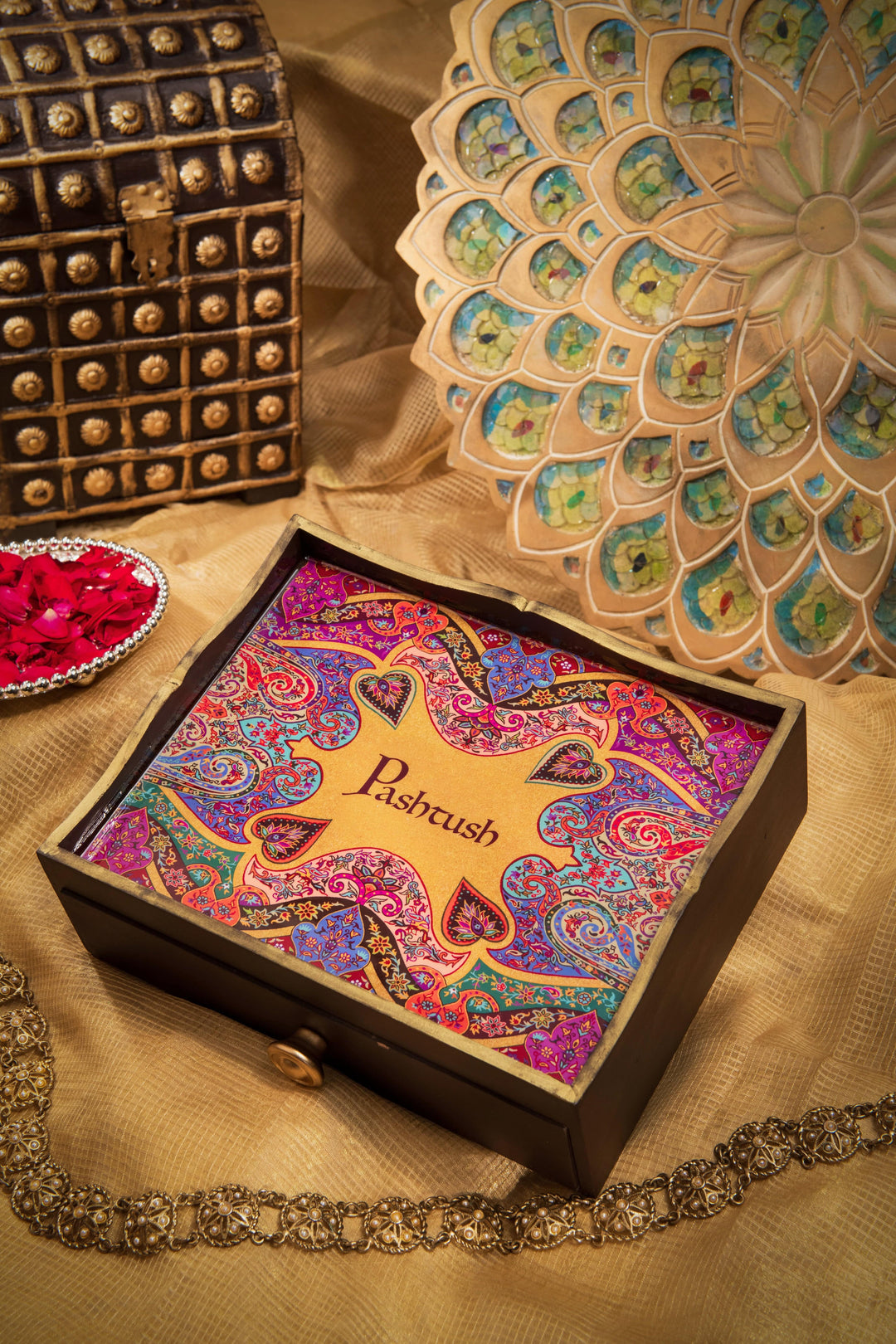 Pashtush India Box Pashtush Keepsake Wooden Chester Box, With Pullout Shawl Drawer (Box Only)