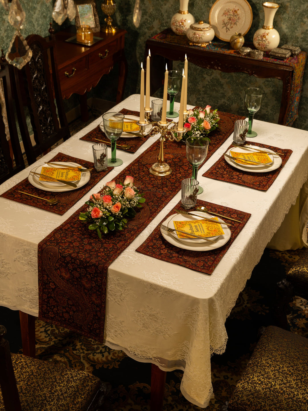 Pashtush India Gift Pack Pashtush Luxury Table Mats, Jamawar Collection, Coffee Brown (Mats Only)