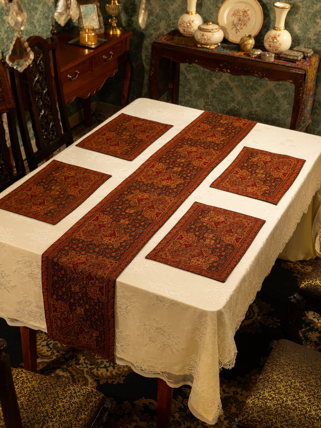 Pashtush India Gift Pack Pashtush Luxury Table Mats, Jamawar Collection, Coffee Brown (Mats Only)