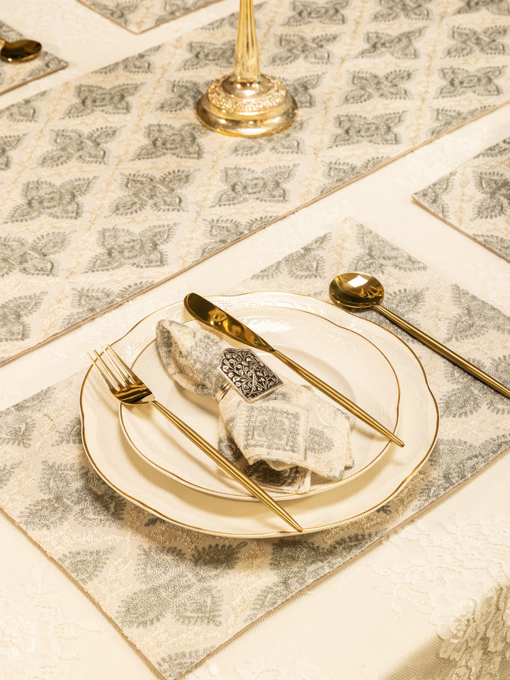 Pashtush India Gift Pack Pashtush Luxury Table Mats, Nalki Embroidery Collection, Ivory (Mats Only)