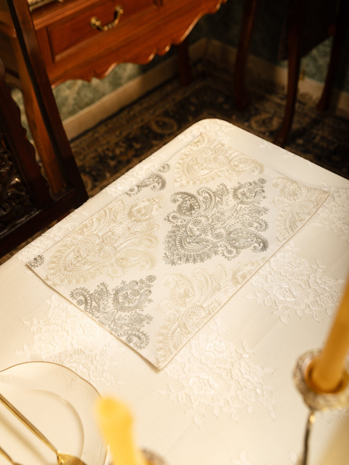 Pashtush India Gift Pack Pashtush Luxury Table Mats, Nalki Embroidery Collection, Ivory (Mats Only)