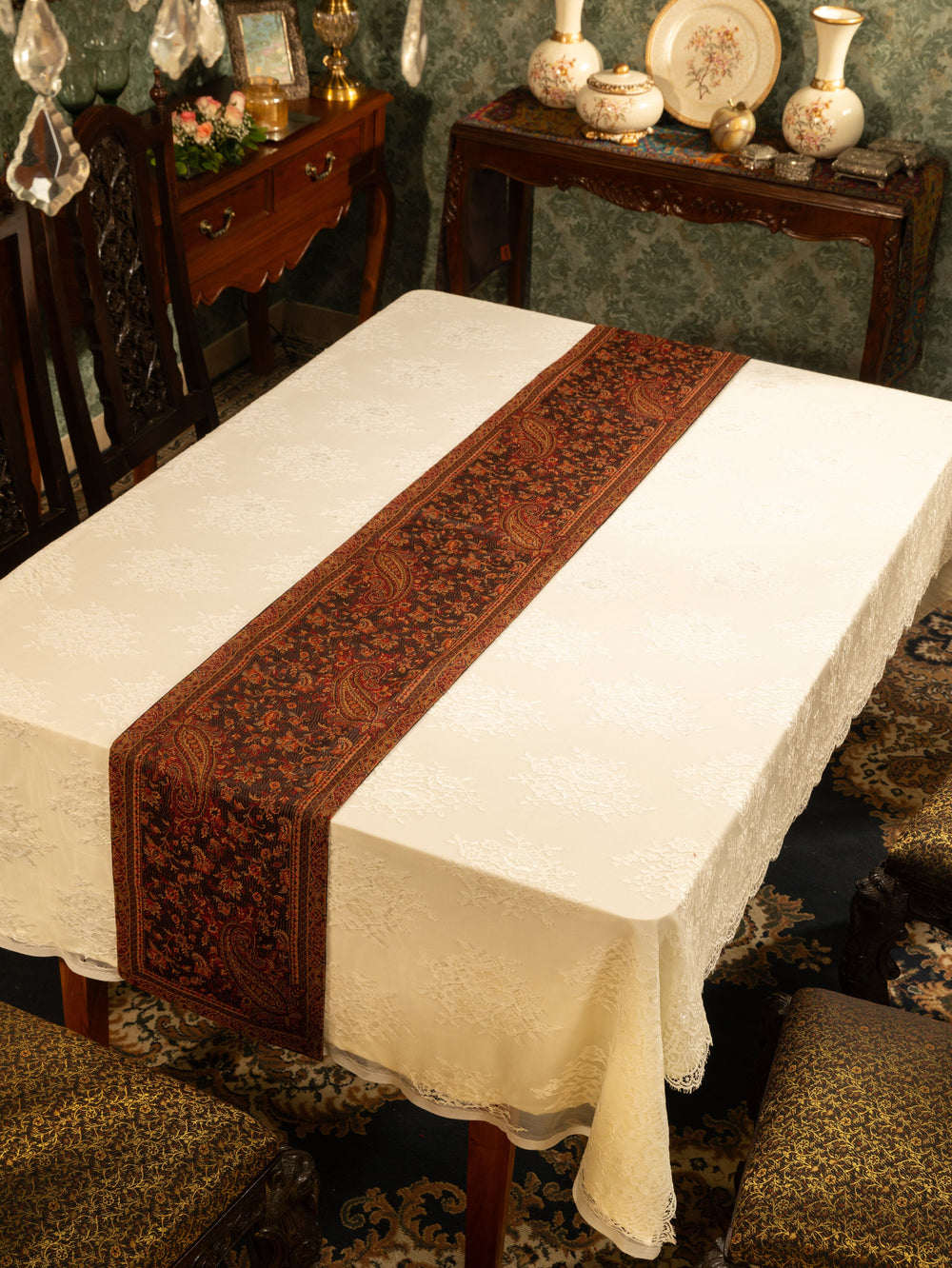 Pashtush India Gift Pack Pashtush Luxury Table Runner, Jamawar Collection, Coffee