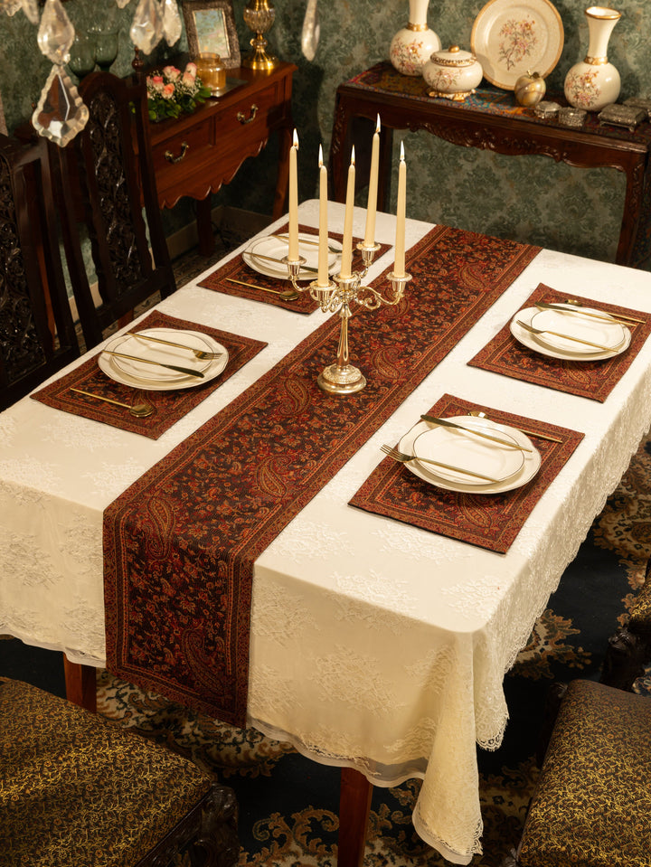 Pashtush India Gift Pack Pashtush Luxury Table Runner with Mats Set, Jamawar Collection, Coffee Brown