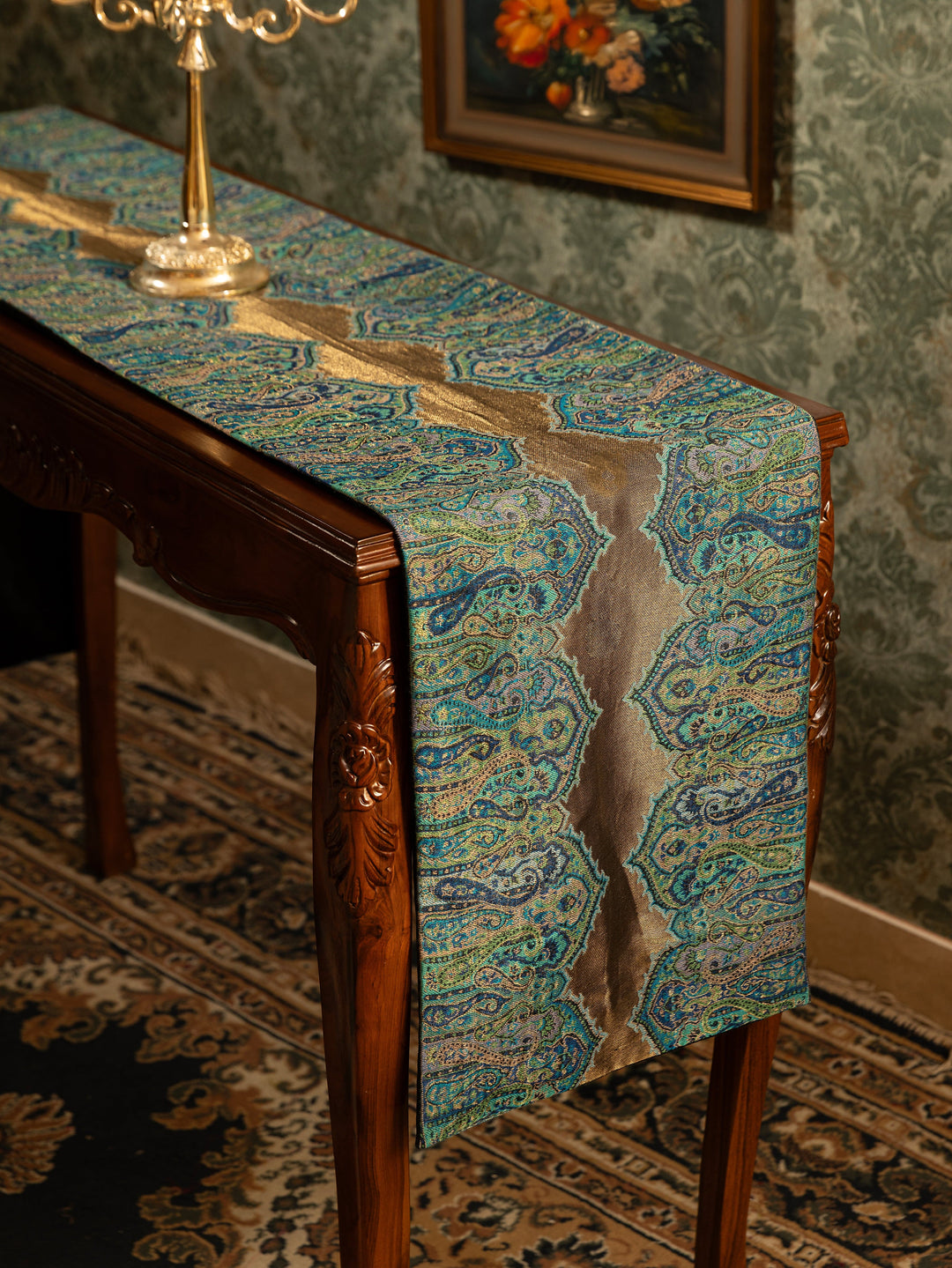 Pashtush India Gift Pack Pashtush Luxury Table Runner with Mats Set, Twilight Collection, Arabic Sea Blue