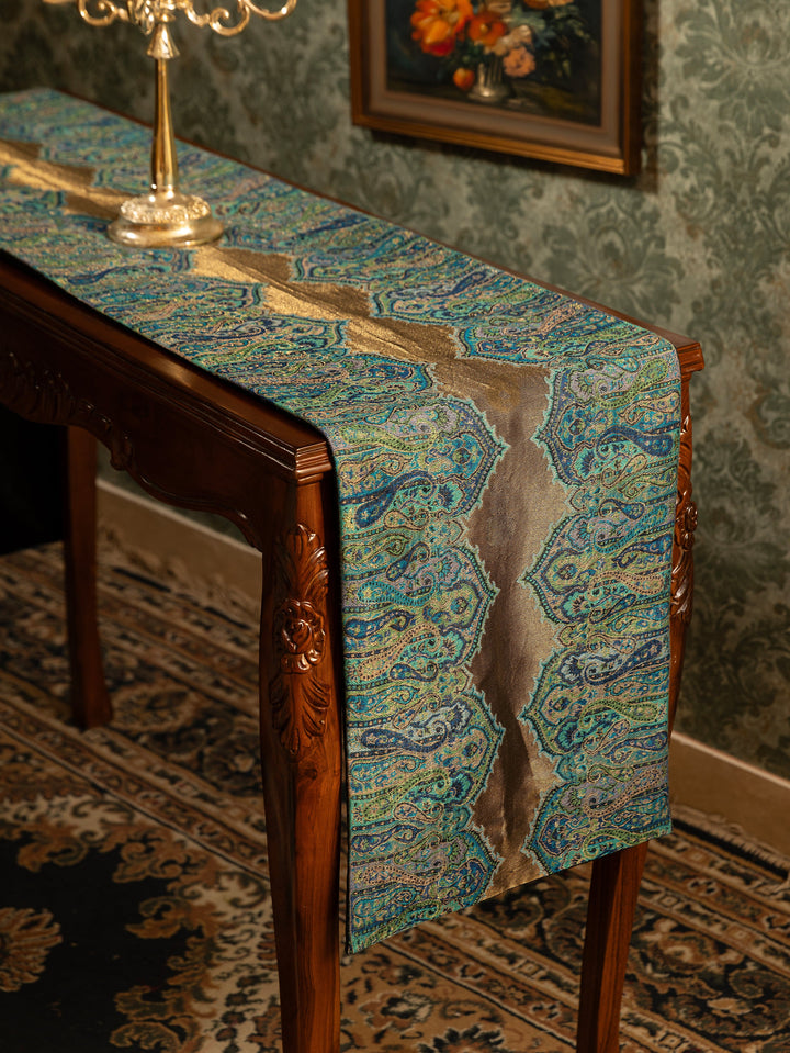 Pashtush India Gift Pack Pashtush Luxury Table Runner with Mats Set, Twilight Collection, Arabic Sea Blue