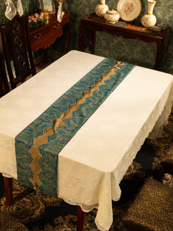 Pashtush India Gift Pack Pashtush Luxury Table Runner with Mats Set, Twilight Collection, Arabic Sea Blue