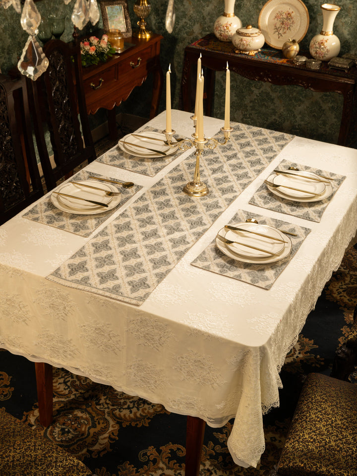Pashtush India Gift Pack Pashtush Luxury Table Runner with Mats Set, Twilight Collection, Ivory