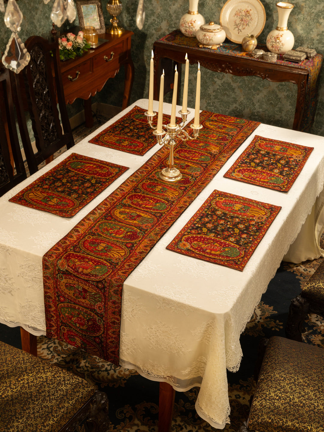 Pashtush India Gift Pack Pashtush Luxury Table Runner with Mats Set, Twilight Collection, Multicolour