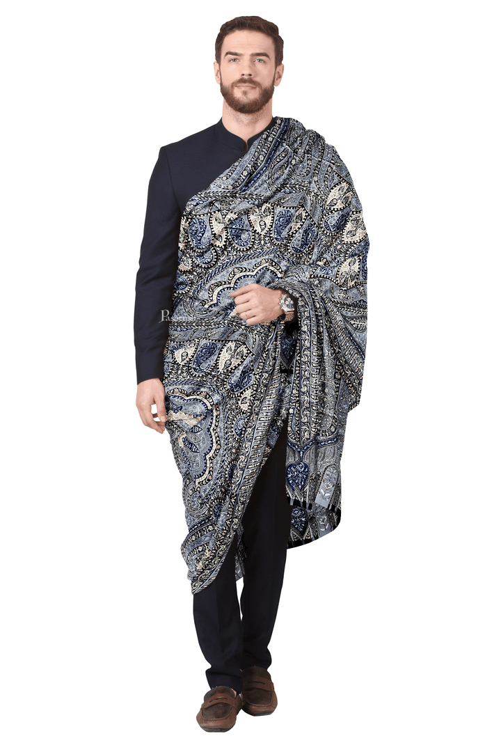 Pashtush India Mens Shawls Gents Shawl Pashtush Men's Pashmina Kalamkari Shawl: Handwoven, Hand Painted, and Hand Embroidered, Multicolour