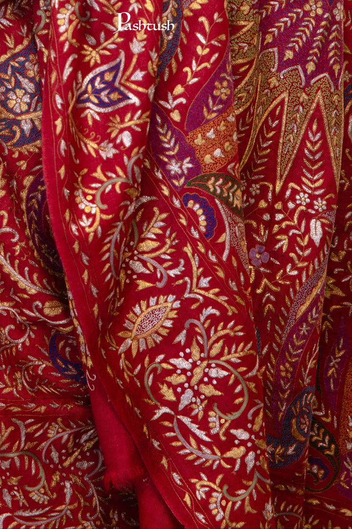 Pashtush India Mens Shawls Gents Shawl Pashtush Men's Pashmina Stole, Kashmiri Tilla Work, Handloom, Maroon