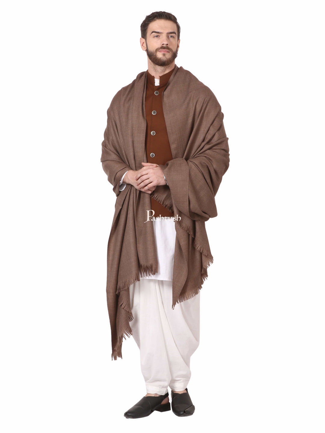 Pashtush India Mens Shawls Gents Shawl Pashtush Mens 1 Kg Shawl, Full Size, Extra Warm, Dark Brown