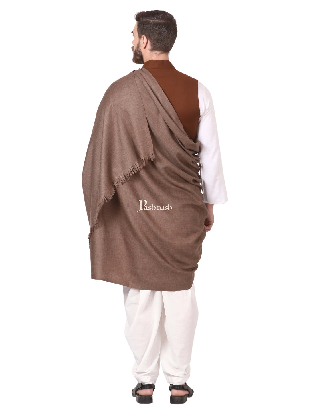 Pashtush India Mens Shawls Gents Shawl Pashtush Mens 1 Kg Shawl, Full Size, Extra Warm, Dark Brown