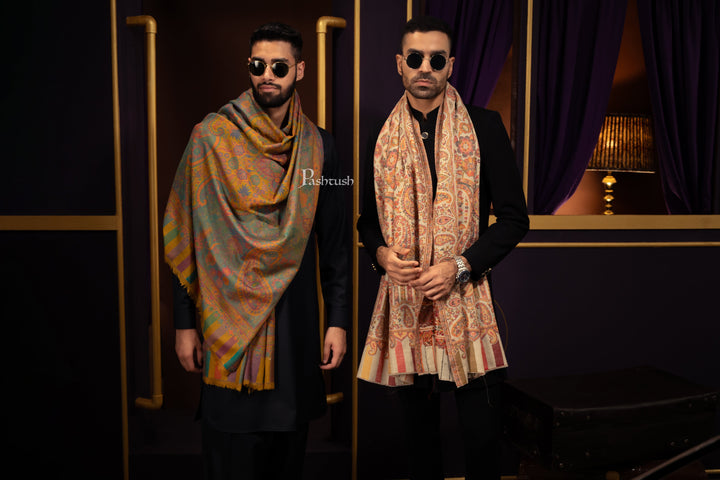 Pashtush India Mens Scarves Stoles and Mufflers Pashtush Mens 100% Pure Wool With Woolmark Certificate Stole, Ethnic Paisley  Weave Soft And Warm Design, Mustard