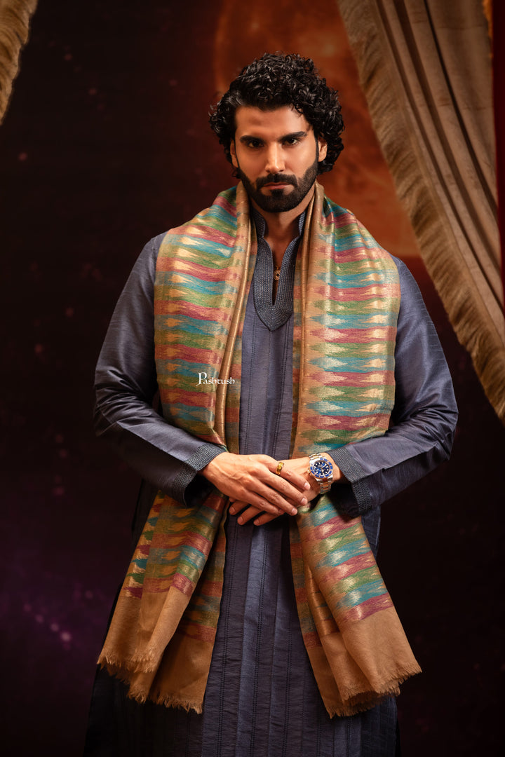 Pashtush India Mens Scarves Stoles and Mufflers Pashtush Mens 100% Pure Wool With Woolmark Certificate Stole, Paisley Design, Multicolour