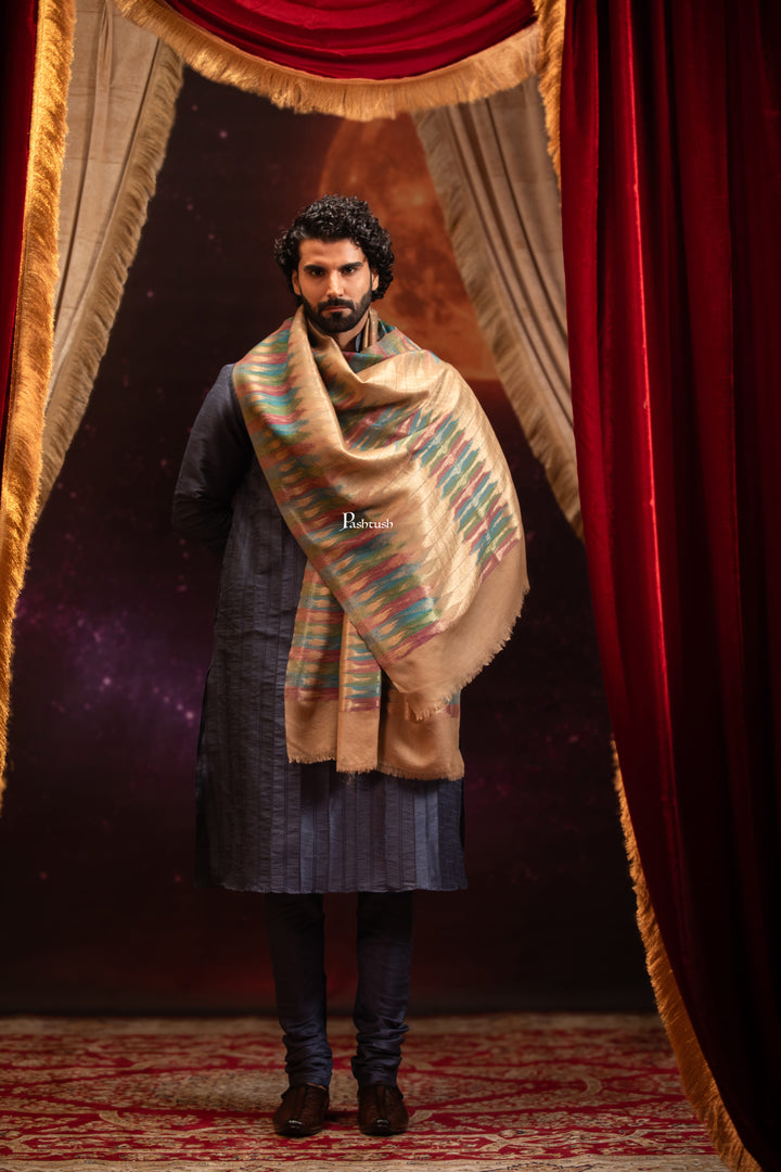 Pashtush India Mens Scarves Stoles and Mufflers Pashtush Mens 100% Pure Wool With Woolmark Certificate Stole, Paisley Design, Multicolour