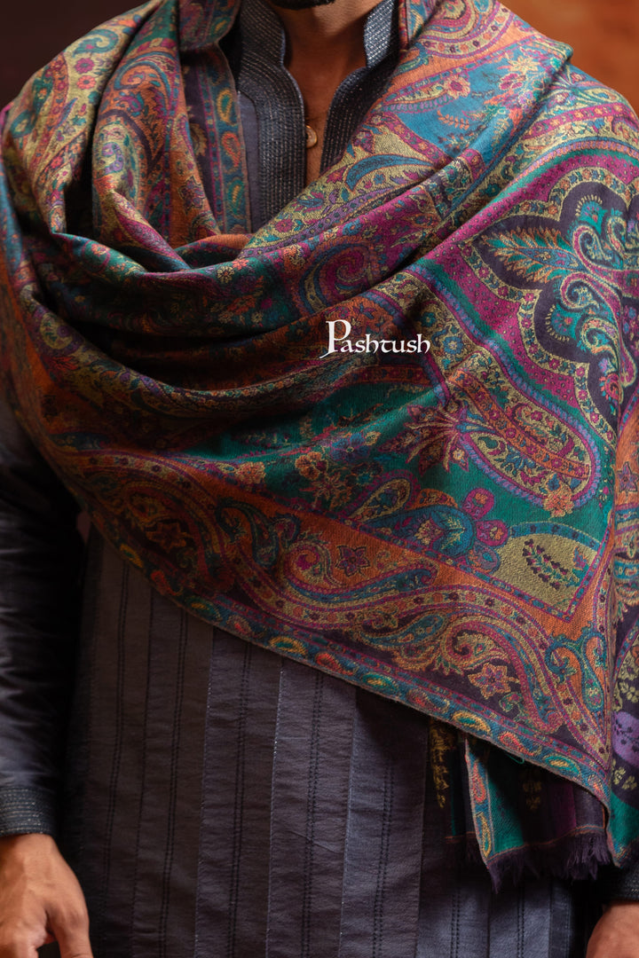Pashtush India Mens Scarves Stoles and Mufflers Pashtush Mens 100% Pure Wool With Woolmark Certificate Stole, Paisley Weave Design, Multicolour
