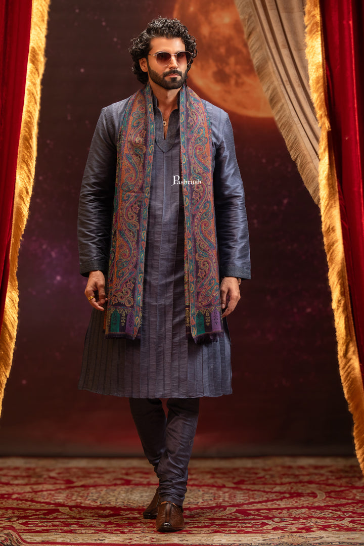 Pashtush India Mens Scarves Stoles and Mufflers Pashtush Mens 100% Pure Wool With Woolmark Certificate Stole, Paisley Weave Design, Multicolour
