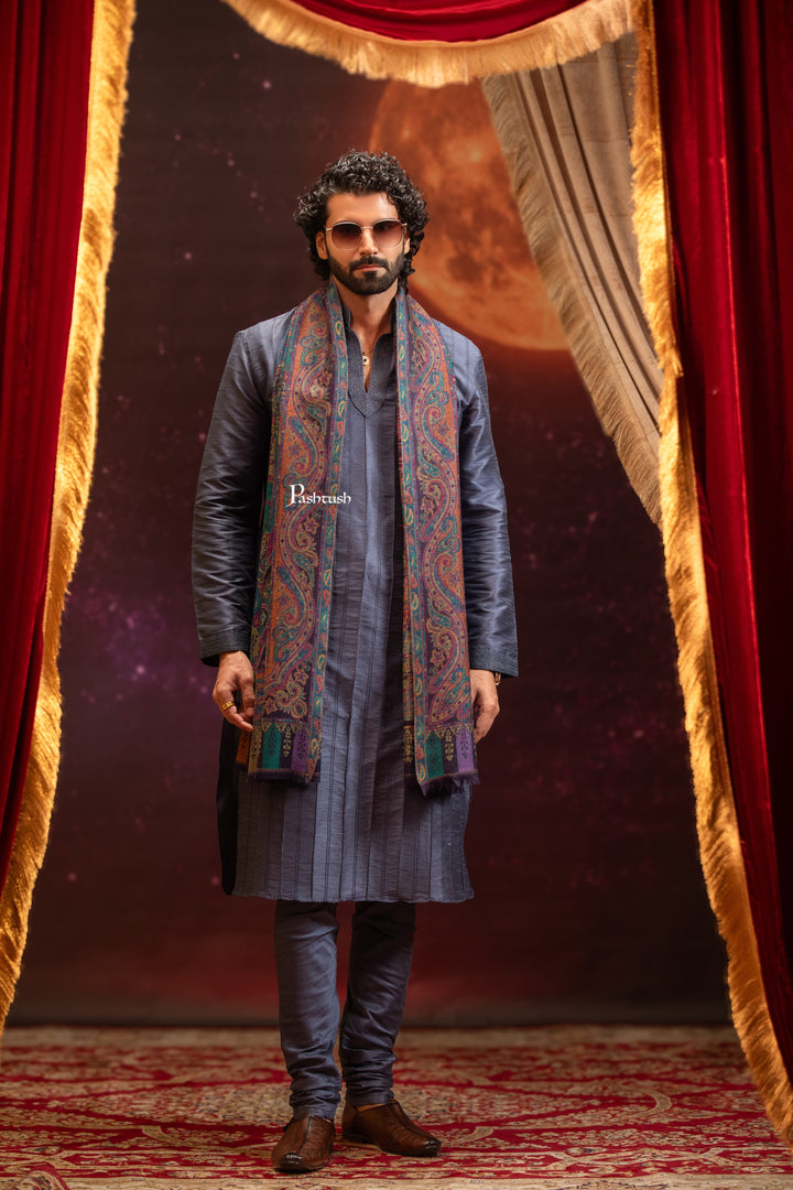 Pashtush India Mens Scarves Stoles and Mufflers Pashtush Mens 100% Pure Wool With Woolmark Certificate Stole, Paisley Weave Design, Multicolour