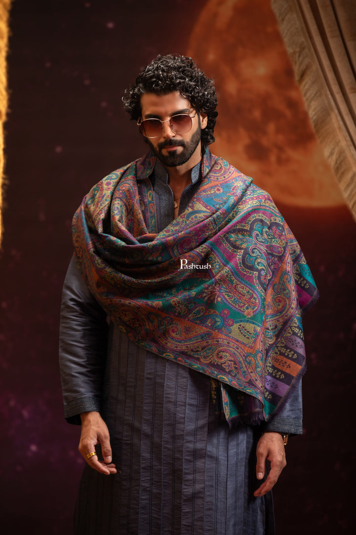Pashtush India Mens Scarves Stoles and Mufflers Pashtush Mens 100% Pure Wool With Woolmark Certificate Stole, Paisley Weave Design, Multicolour