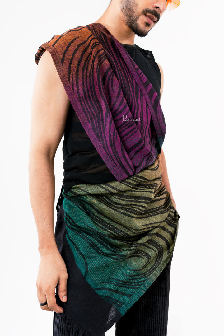 Pashtush India Mens Scarves Stoles and Mufflers Pashtush Mens 100% Pure Wool With Woolmark Certificate Stole, Yaro Slings Dandy Spring Design, Black