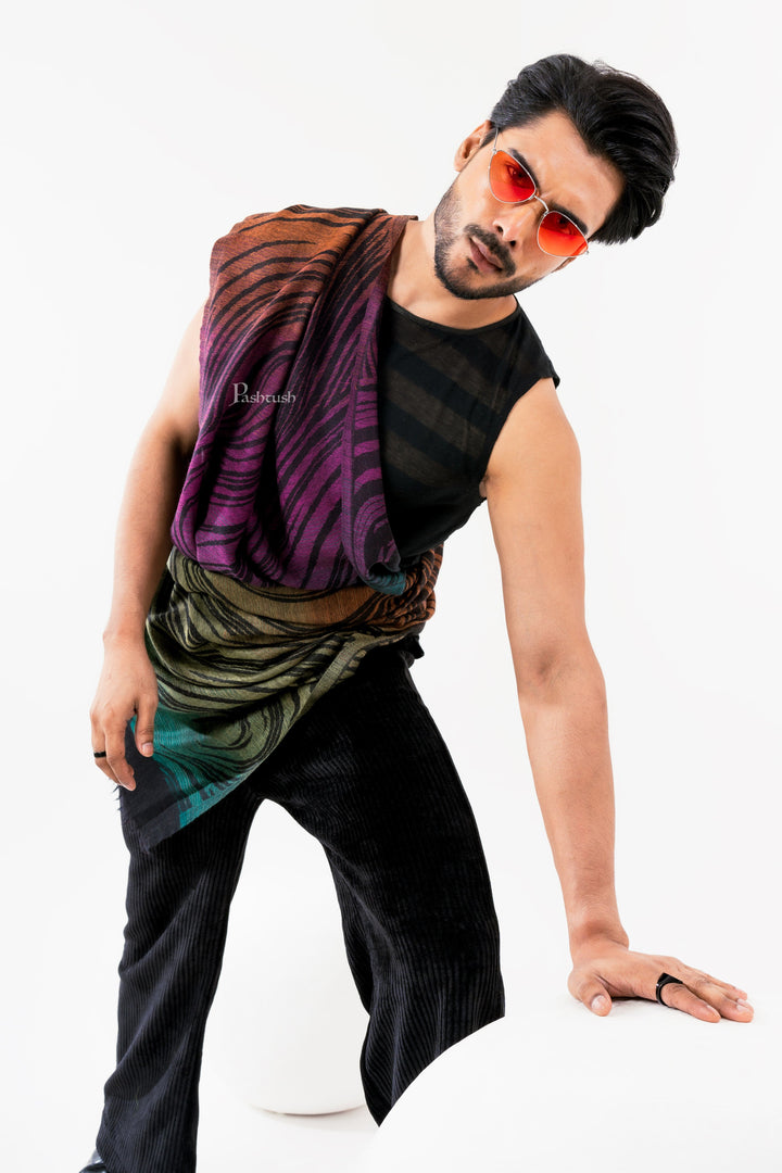 Pashtush India Mens Scarves Stoles and Mufflers Pashtush Mens 100% Pure Wool With Woolmark Certificate Stole, Yaro Slings Dandy Spring Design, Black