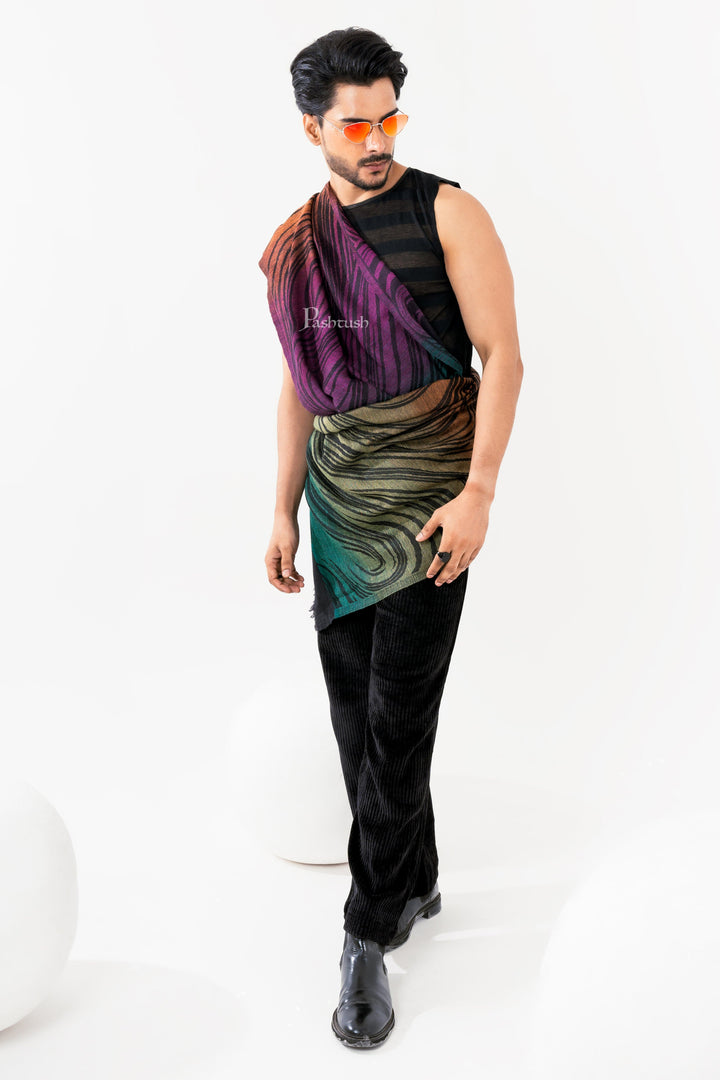 Pashtush India Mens Scarves Stoles and Mufflers Pashtush Mens 100% Pure Wool With Woolmark Certificate Stole, Yaro Slings Dandy Spring Design, Black