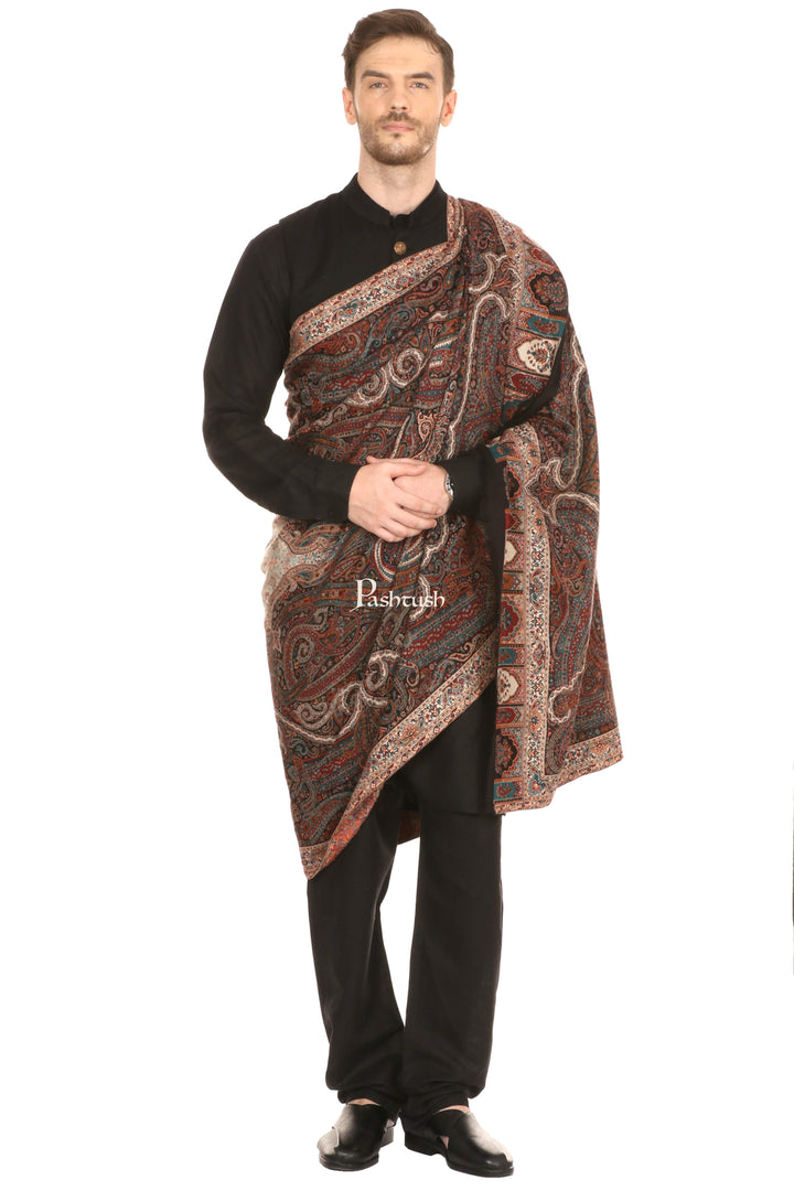 Pashtush India Mens Scarves Stoles and Mufflers Pashtush Mens Antique Look Heritage Design, Jamawar Stole, Fine Wool