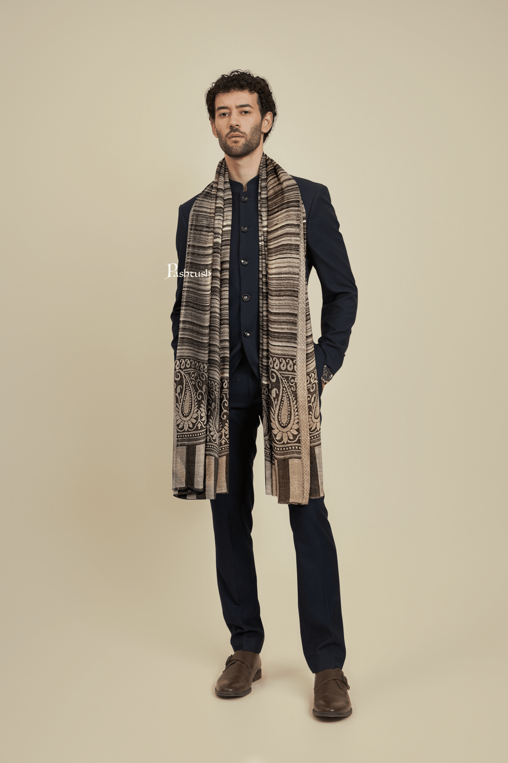 Pashtush India Mens scarf and Stoles Pashtush Mens Bamboo Scarf, Woven Paisley Soft And Natural, Black