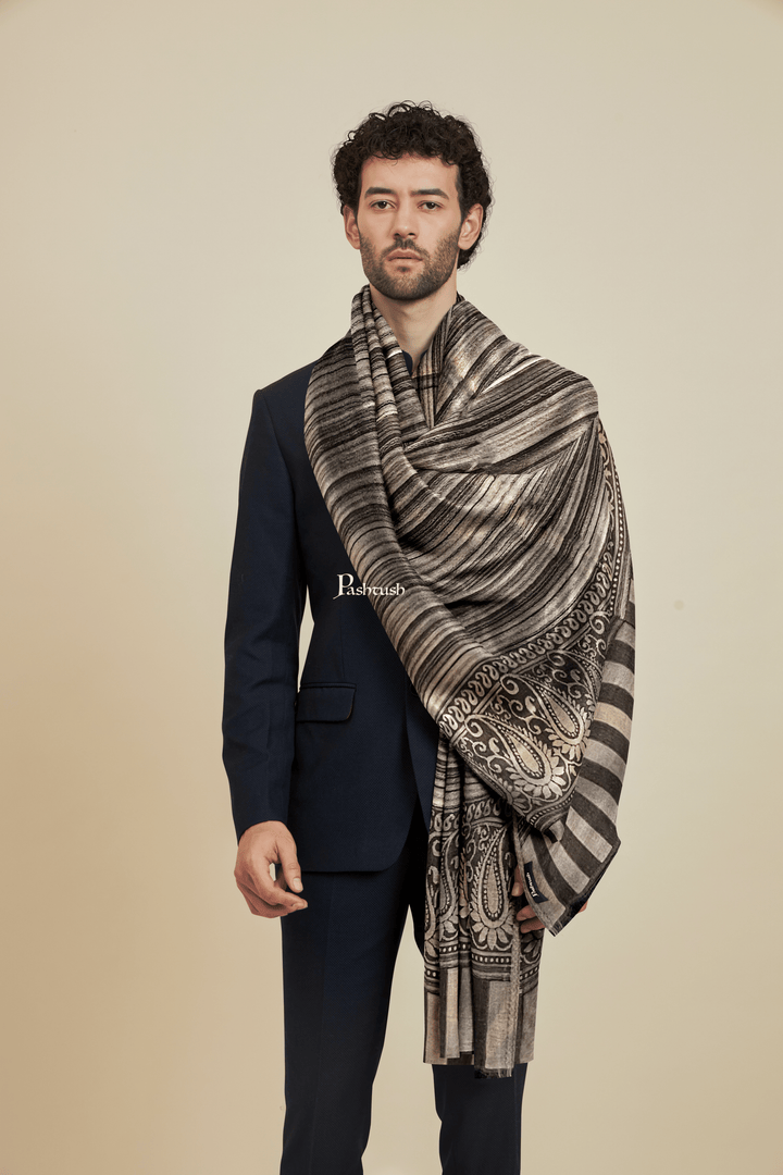 Pashtush India Mens scarf and Stoles Pashtush Mens Bamboo Scarf, Woven Paisley Soft And Natural, Black