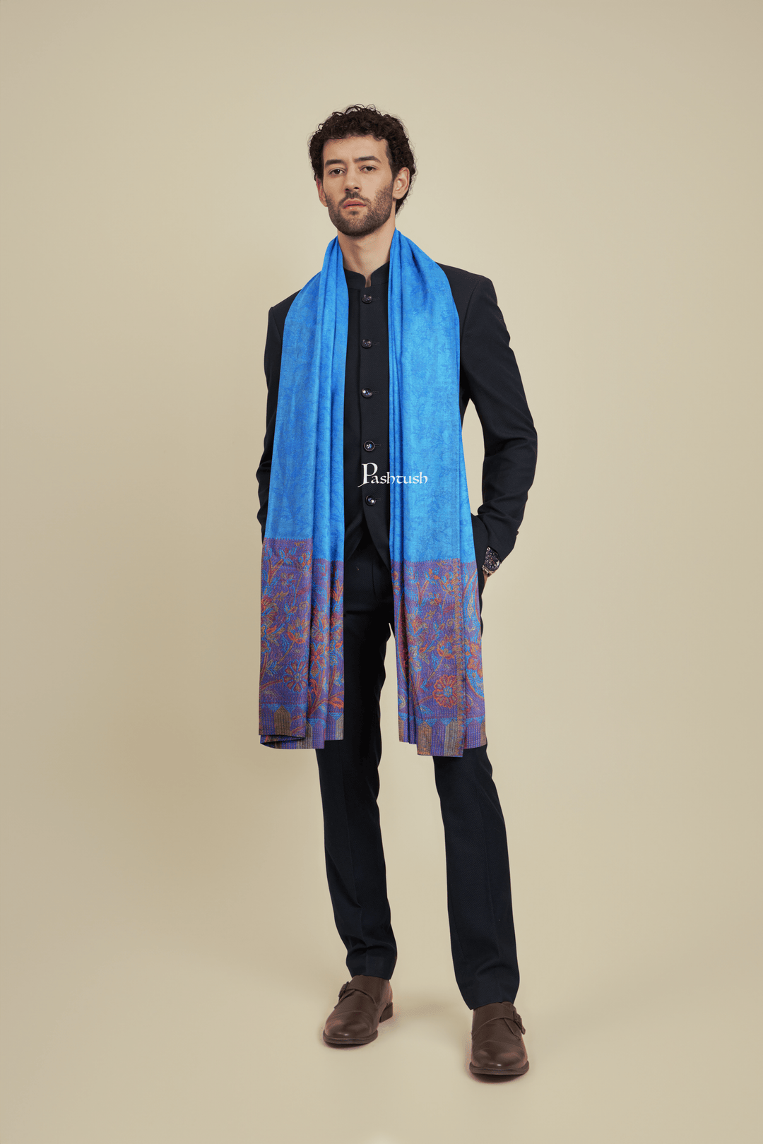 Pashtush India Mens scarf and Stoles Pashtush Mens Bamboo Scarf, Woven Paisley Soft And Natural, Navy Blue