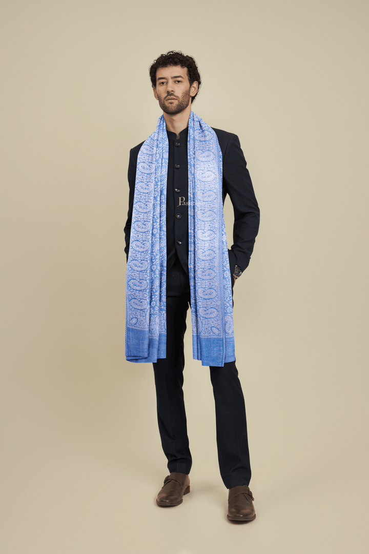 Pashtush India Mens scarf and Stoles Pashtush Mens Bamboo Stole, Pasiley Weave Design, Arabic Sea Blue