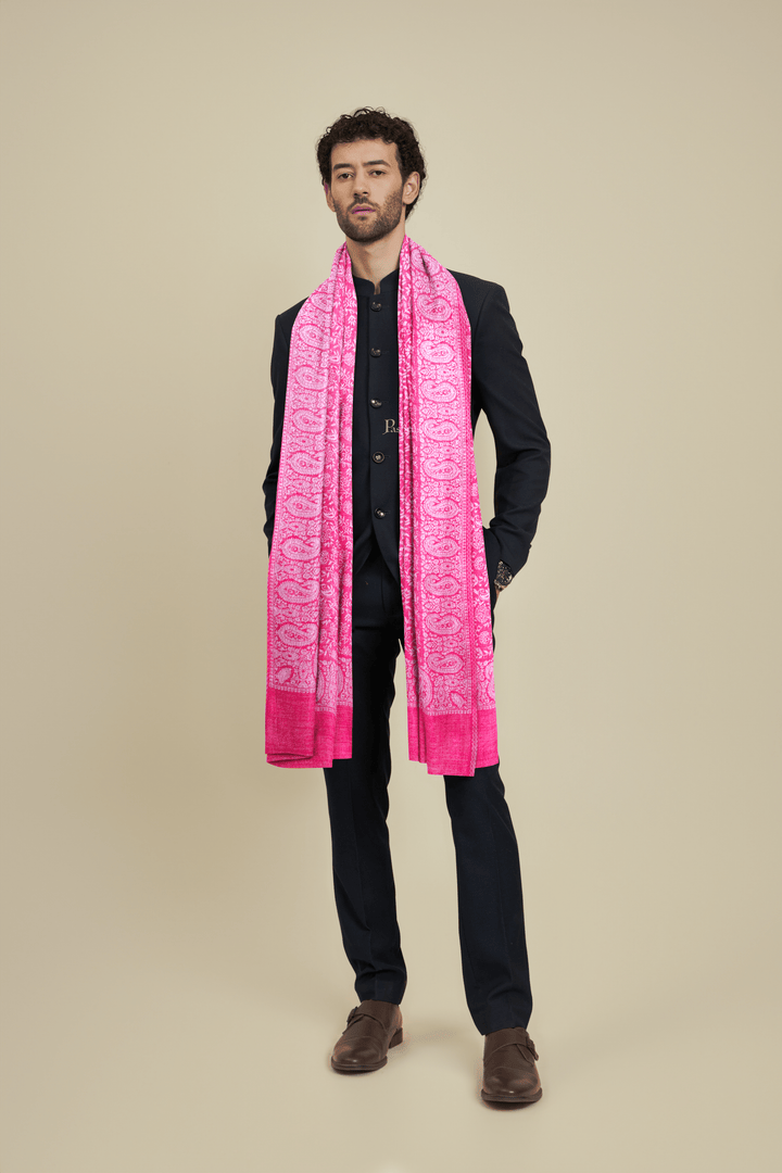 Pashtush India Mens scarf and Stoles Pashtush Mens Bamboo Stole, Pasiley Weave Design, Majenta