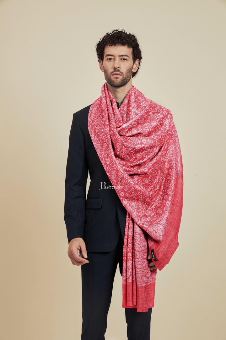 Pashtush India Mens scarf and Stoles Pashtush Mens Bamboo Stole, Pasiley Weave Design, Red